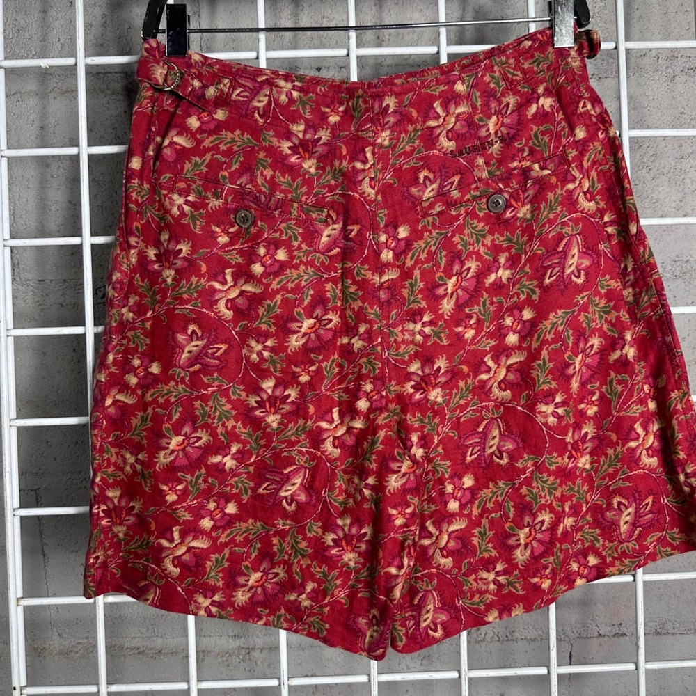 Vintage‎ Ralph Lauren Red Floral Linen Shorts High Rise Paisley Print Size 8 - Picture 6 of 9
